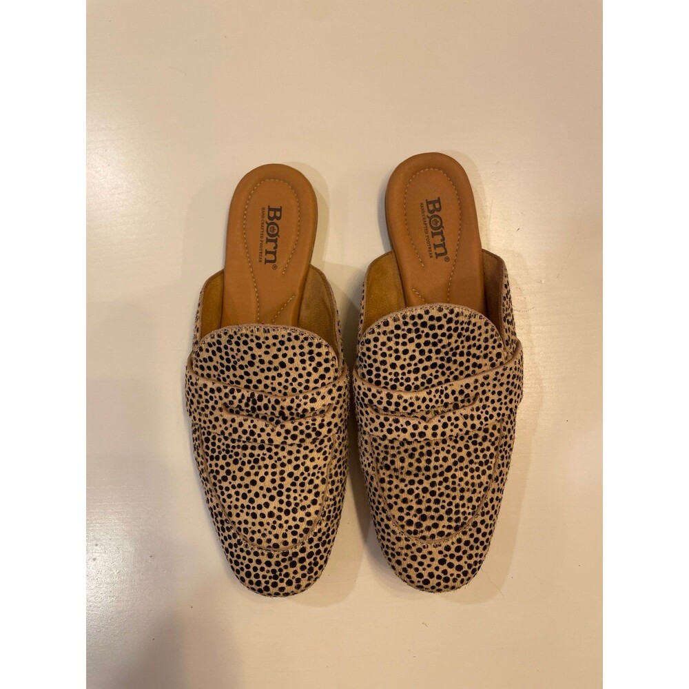 Børn Handcrafted Luxury Genuine Calf Hair Spotted Penny Loafer Mules - Size 8M